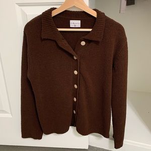 brown button front cardigan